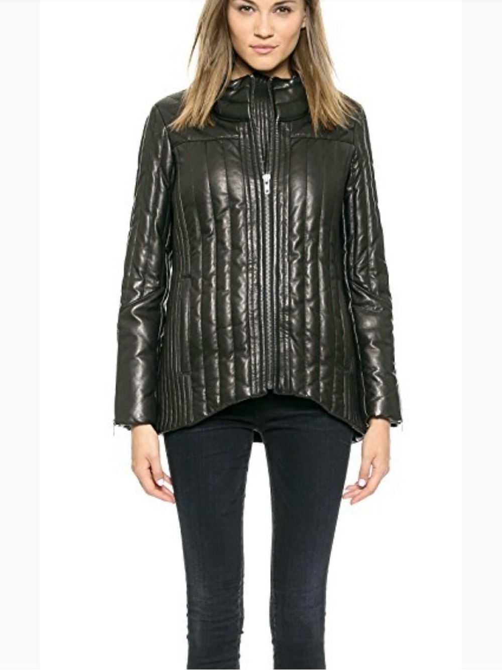 Helmut Lang Quilted Leather Down Jacket - Black. M
